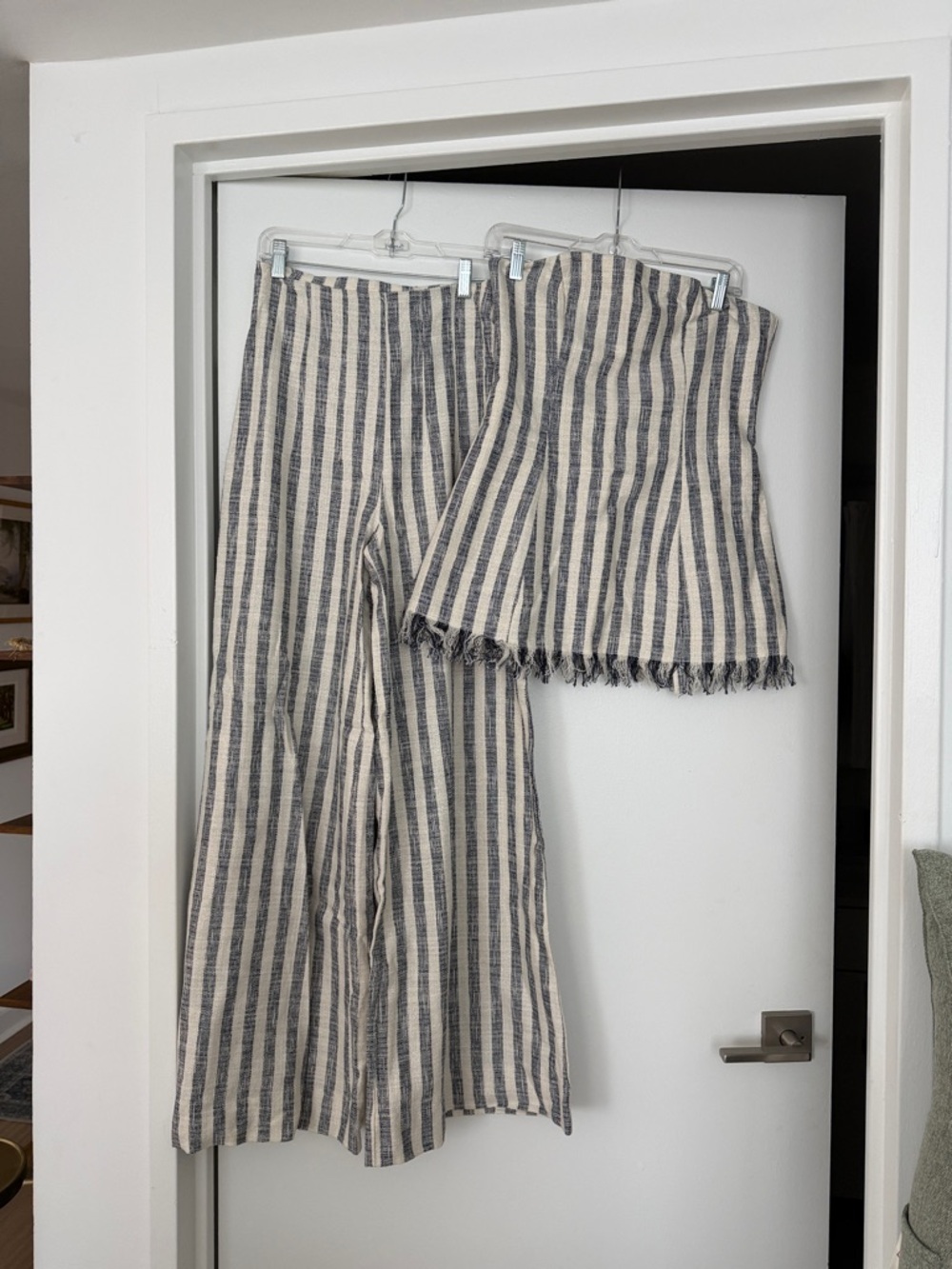 ASOS Beige and Navy Striped Wide Leg Pants